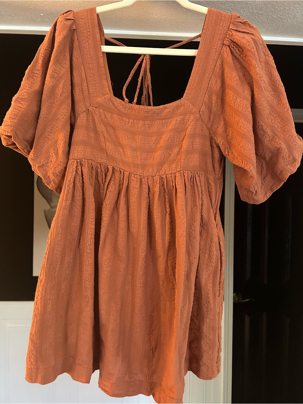 Free People Rust Puff-Sleeve Square Neck Tunic